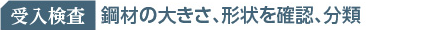 受入検査：鋼材の大きさ、形状を確認、分類